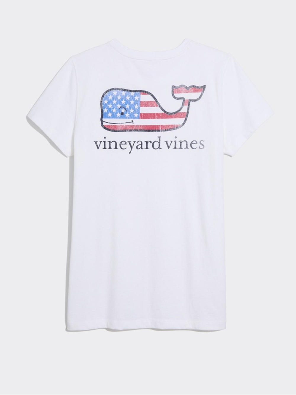Vineyard Vines White Tee with Red, Blue Flag Whale